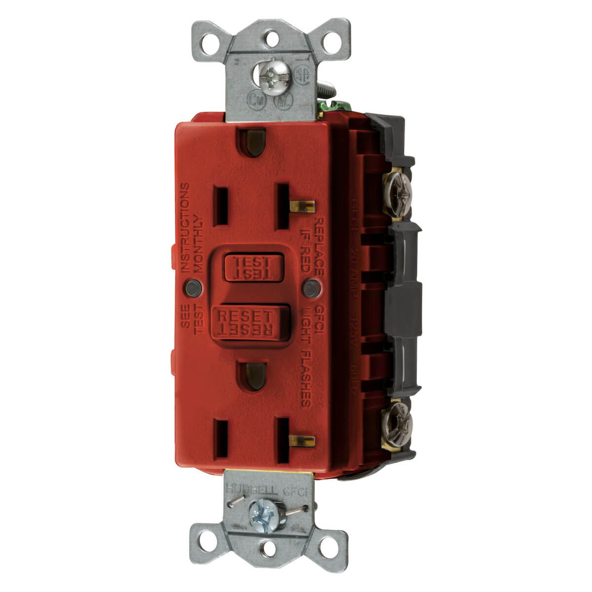 Gfci Receptacle, 20A 125V, 2-Pole 3-Wire Grounding, 5-20R, Red