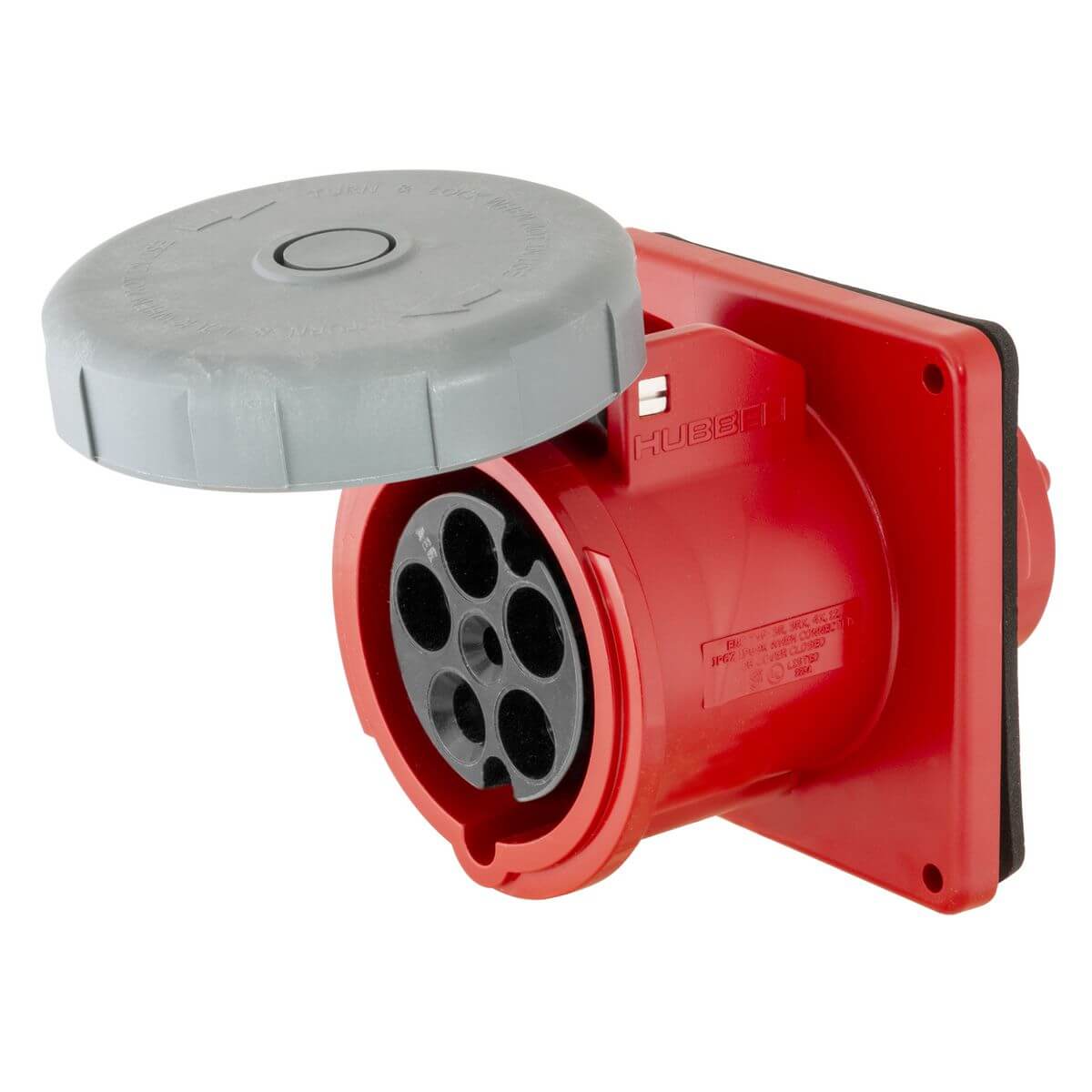 Hubbell Wiring Device-kellems HBL530R7W, Iec Pin And Sleeve Receptacle,  Female, 30 A, 277 - 480 VAC, 4 Pole, Red