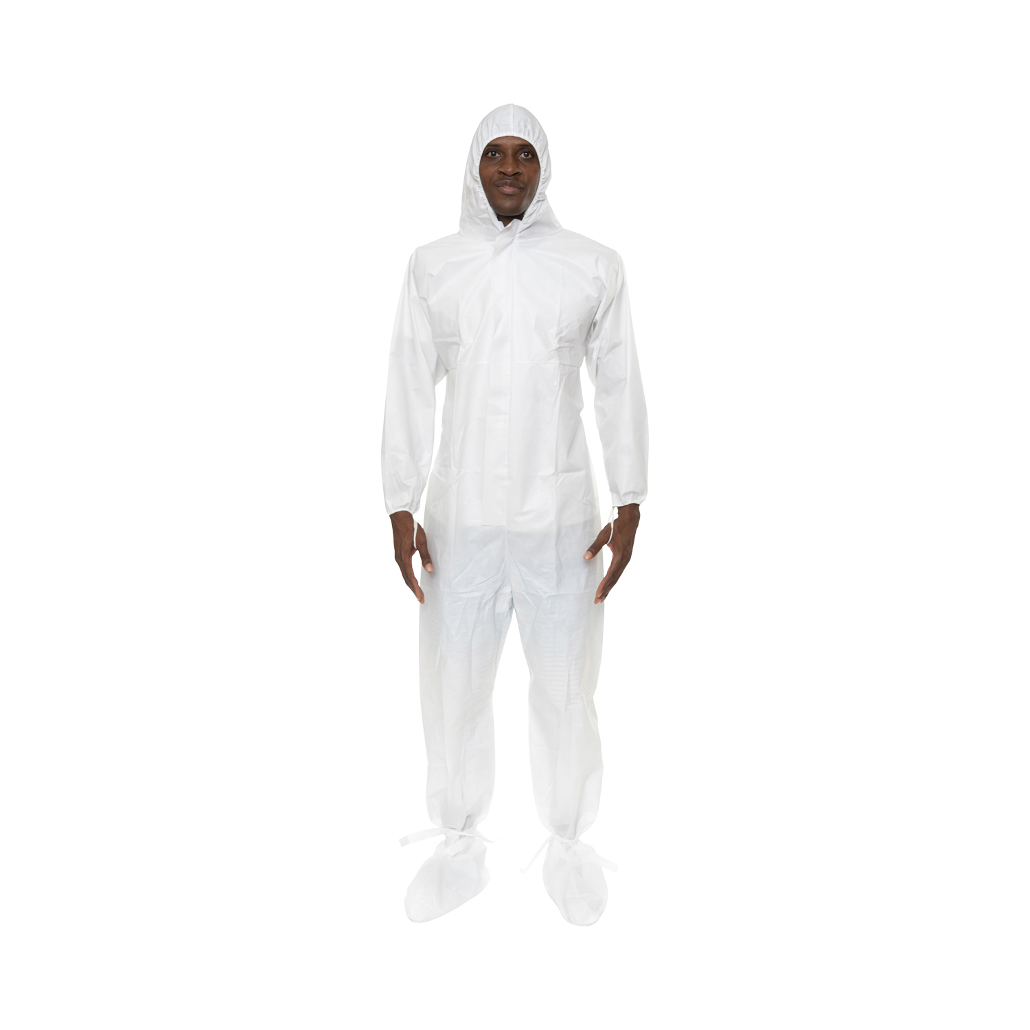 Coverall, 3XL Size, Zipper With Storm Flap Closure, White, Laminated Non Woven