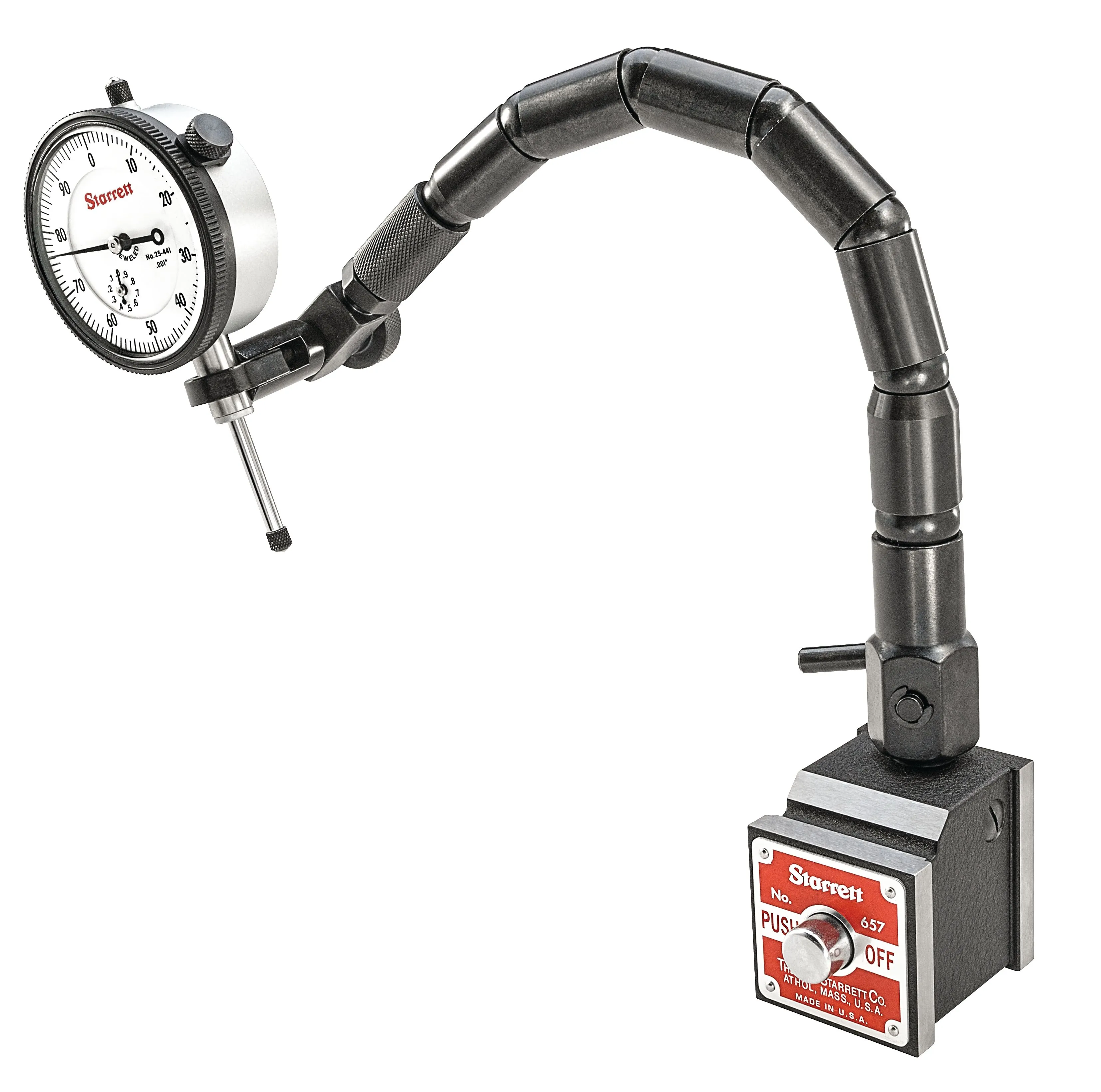 STARRETT 657T Magnetic Base With Post Assembly, 3/8 Inch Hole, Black Finish | AC4GZR 2ZUL6 / 52760