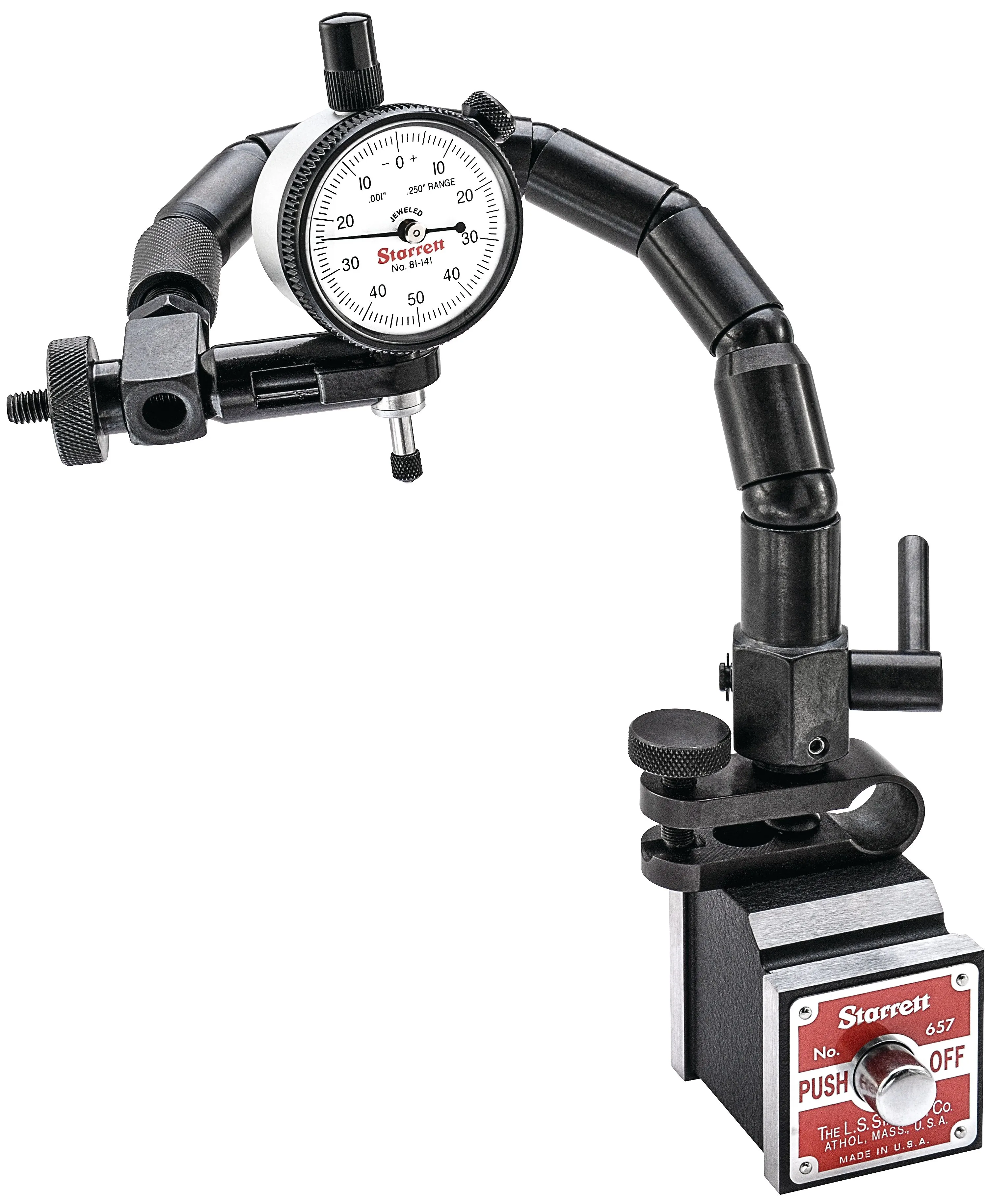 STARRETT 657T Magnetic Base With Post Assembly, 3/8 Inch Hole, Black Finish | AC4GZR 2ZUL6 / 52760